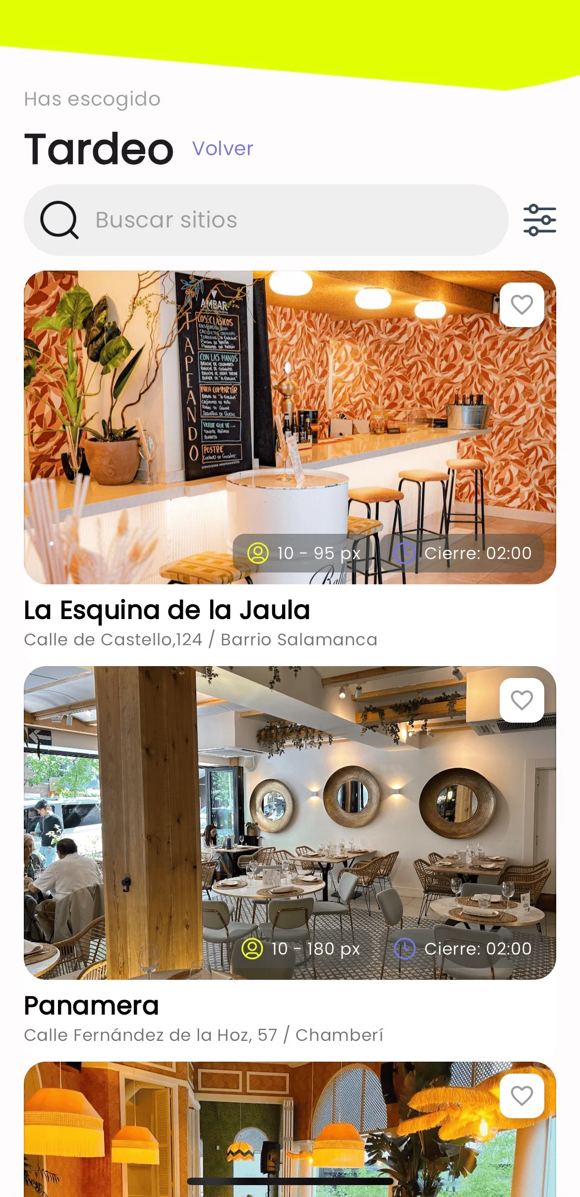Captura de pantalla de la app Komvo: Explora locales Listado de locales